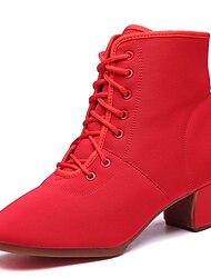 Жен. Танцевальные сапожки Танцевальная обувь Выступление на открытом воздухе Тренировочные Полусапоги Шнуровка Толстая каблук Красный