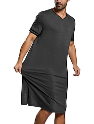 Homens Pijamas Camisola Camisa de noite Robe de Banho Cor imaculada Roupões quimono Casa De Cama Spa Misto de Algodão Respirável Manga Curta Verão Primavera Preto