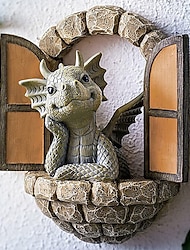 Escultura de dinosaurio, decoración de pared, estatua de resina resistente a la intemperie, miniaturas para patio, decoración de pared de jardín, adornos de jardín de dragón encantador