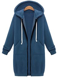 giacca casual da donna giacca con cappuccio autunnale caldo antivento cappotto lungo con tasca zip intera cappotto sportivo tinta unita capispalla vestibilità regolare manica lunga invernale nero blu