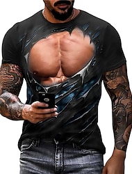Hombre Camiseta Estampados camiseta del músculo 3D Cuello Barco Negro Impresión 3D Diario Festivos Manga Corta Estampado Ropa Design Casual Músculo Grande y alto