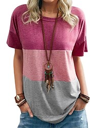 damska koszulka w kontrastowym kolorze dopasowana kolorystycznie kieszeń okrągły dekolt z krótkim rękawem luźna góra