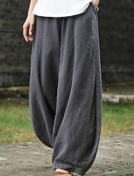 Dámské Široké nohavice Kalhoty chinos Větší velikosti Bavlna Kapsy Vydutý Plná délka Černá Podzim