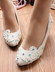 Per donna scarpe da sposa Scarpe da sposa Di pizzo Tallone del gattino Punta tonda Elegante Similpelle Mocassino Bianco