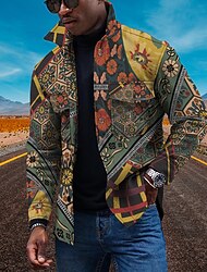 Per uomo Floreale Etnico Camicia con colletto Camicia in pile Giacca da camicia Manica lunga Vintage Per sport Retrò Esterno Giornaliero Per uscire Estate Primavera Collo ripiegabile Stampa Giallo