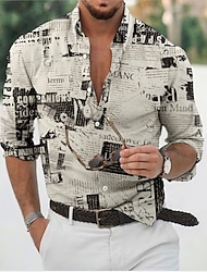 мужская рубашка с графикой рубашка с цветными блоками отложная белая повседневная повседневная одежда на пуговицах с длинными рукавами модельер ретро винтаж