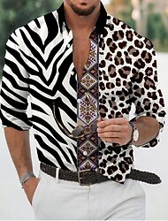 Men's Leopard Zebra Shirt Button Up Shirt Long Sleeve Fashion Designer Casual Daily Holiday Going out Spring & Summer Turndown 3D Print Button-Down Black Pink Purple Green