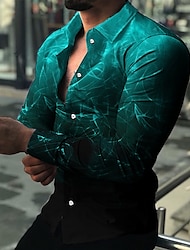 Homens Camisa Social Camisa Gráfica Geométrica Gradiente Aberto para a Lateral Branco Verde Claro Vermelho Azul Impressão 3D Diário Feriado Manga Longa Impressão 3D Botão para baixo Roupa Moda