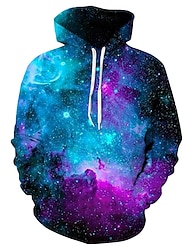 herr unisex huvtröjor tröjor casual 3d-tryck grafik lila blå galax stjärnhimmel lång ärm