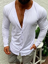 Men's Shirt T shirt Tee Long Sleeve Shirt Button Down Collar Casual Long Sleeve Button-Down Clothing Apparel Fashion Lightweight Muscle Big and Tall