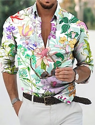 Voor heren Bloemig Tropische bloemen Overhemd Hawaiiaans overhemd Aloha-shirt Lange mouw Overhemd Strijkijzer Modieus Ontwerper Casual Vakantie Dagelijks Feestdagen Lichtgroen Licht Paars Paars