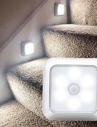 τετράγωνος αισθητήρας κίνησης φωτιστικά νυκτός με μπαταρία Pir induction κάτω από ντουλάπι φωτιστικό ντουλάπας με μαγνητική σκάλα φωτισμός κρεβατοκάμαρας κουζίνας 1τμχ