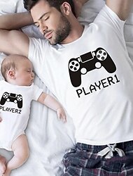 Dad and Son T shirt Graphic Letter Daily Print White Short Sleeve Active Matching Outfits