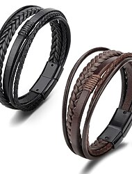 Herren Lederarmbänder Klassisch Vorstellen Stilvoll Einfach Ethnisch Modisch Beiläufig / sportlich Kunstleder Armband Schmuck Schwarz / Braun Für Schulanfang Geschenk Täglich Abiball Festival