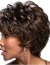 peluca de mujer, cabello corto y rizado, peluca sintética natural resistente al calor, adecuada para fiestas, fiestas y uso diario