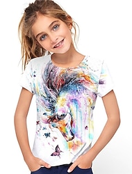 Flickor 3D Djur Häst T-shirt Kortärmad 3D-tryck Sommar Vår Aktiv Mode söt stil Polyester Barn 3-12 år Utomhus Dagligen Inomhus Normal