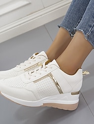 tênis feminino cunha plus size sapatos de aumento de altura ao ar livre diário bloco de cor verão dedo do pé redondo esportivo clássico casual tênis andando com cadarços cinza rosa branco tênis