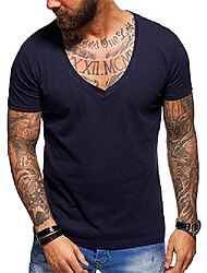 Men's T shirt Tee Tee Top Plain V Neck Summer Short Sleeve Clothing Apparel Muscle Esencial