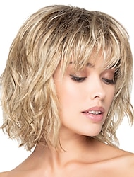 Blonde Wigs for Women Synthetic Wig Curly with Bangs Wig Blonde Short Blonde Synthetic Hair