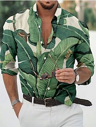 男性用 シャツ グラフィックシャツ 葉っぱ 折襟 ライトグリーン ピンク ダークグリーン ブラウン グリーン 3Dプリント 日常 祝日 長袖 3Dプリント ボタンダウン 衣類 ファッション デザイナー カジュアル 高通気性