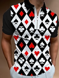 Męskie Koszulka polo Koszula golfowa Poker Kołnierz Czarny Niebieski Pomarańczowy Zielony Na zewnątrz Ulica Krótki rękaw Zamek Nadruk Odzież Moda Odzież sportowa Codzienny Wygodny