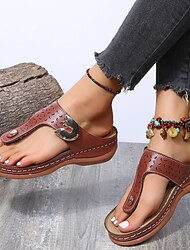 Women's Sandals Wedge Sandals Plus Size Outdoor Daily Walking Solid Colored Summer Sequin Flat Heel Wedge Heel Open Toe Casual PU Leather Loafer Black Red Blue