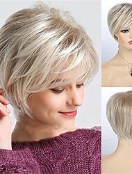 Short Layered Blonde Wigs for Women Synthetic Heat Resistant Cosplay Pixie Wig with Wig Cap