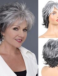 graue Perücken kurze graue Perücken für weiße Frauen Pixie-Schnitt Perücke mit Pony graue Haare Perücken für Frauen graue ombre synthetische lockige Haarperücke graue Pixie-Perücken für weiße Frauen