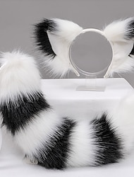 Plush Animal Ears Headdress  Halloween Cosplay Tail Accessories Hand-made Fox Ears Headband Fox Tail Suit