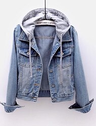 dam jeansjacka höst hoodie jacka varm andas knappficka enkelknäppt turndown active chic&amp; modern bekväm street style regular fit utomhus dagligt slitage semester gå ut