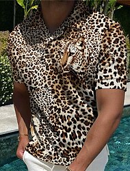 Herren Poloshirt Golfhemd Tier Leopard Umlegekragen Gelb Blau Braun Dunkelgray 3D-Druck Casual Täglich Kurzarm Bedruckt Bekleidung Modisch Designer Brautkleider schlicht Atmungsaktiv