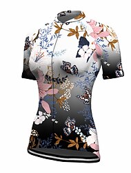 21Grams Women's Cycling Jersey Short Sleeve Bike Top with 3 Rear Pockets Mountain Bike MTB Road Bike Cycling Breathable Moisture Wicking Quick Dry Reflective Strips Black White Floral Botanical Sports