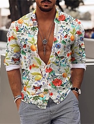 Pánské Košile Grafická košile Aloha košile Květinový Přehnutý Bílá Světlá růžová Vodní modrá Fialová Trávová zelená Ležérní Denní Dlouhý rukáv Tisk Tlačítko dolů Oblečení Sportovní Módní Designové Na
