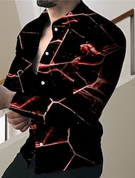 男性用 シャツ グラフィックシャツ 亀裂 折襟 ブラック パープル ゴールド アウトドア ストリート 長袖 プリント ボタンダウン 衣類 ファッション デザイナー カジュアル 高通気性