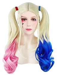 Harley Quinn Joneting kék és rózsaszín hőálló paróka haj anime cosplay parókák halloween parókák