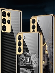 Phone Case For Samsung Galaxy S23 Ultra Plus S22 S21 Plus Ultra Back Cover Fashion Plating Shockproof Animal Wood Grain Geometric Pattern Tempered Glass PC
