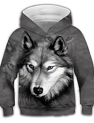 Kids Boys Hoodie Long Sleeve 3D Print Wolf Animal Pocket Gray Children Tops Spring Active Fashion Daily Daily Indoor Outdoor Regular Fit 3-12 Years