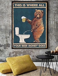 Grumpy Bear Drinking Beer Prints Poster Abstract Wall Art Canvas Modern Canvas Painting Print Picture Bagno Wc Nordic Home Decor Frameless