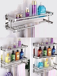 Shower Caddy Floating Shelves With Towel Bar 1-3 Layers Premium SUS 304 Contemporary Stainless Steel 1pc Wall Mounted