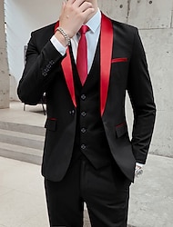 czarny czerwony ciemnoszary męskie garnitury na studniówkę wesele ceremonia smokingi 3-częściowy szalowy kołnierz jednokolorowy standardowy krój jednorzędowy zapinany na jeden guzik 2024