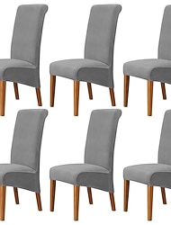 6 個のベルベット プラッシュ XL ダイニング チェア カバー、バーガンディ ストレッチ チェア カバー、スパンデックス ハイバック チェア プロテクター カバー シート スリップカバー 伸縮バンド付き ダイニング ルーム、結婚式用