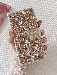 Phone Case For Samsung Galaxy S26 Ultra Plus S25 S24 S23 S22 S21 FE S21 Ultra Plus S20 A55 5G A35 5G Wallet Case Bling Rhinestone with Phone Strap Glitter Shine Crystal Diamond PU Leather