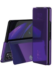телефон Кейс для Назначение SSamsung Galaxy Z Fold 5 Z Fold 4 Z Fold 3 Z Fold 2 Сгиб-гармошка Чехол со стендом Покрытие Зеркальная поверхность Однотонный ПК Кожа PU