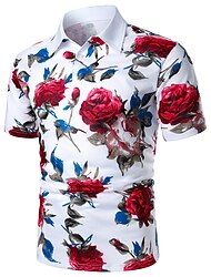 Voor heren Overhemd Normaal shirt POLO Shirt Golfshirt roze Bloemig Vakantie Buttondown boord Wit blauw Grijs Print Buiten Casual Korte mouw Kleurenblok Afdrukken Kleding Modieus Eenvoudig