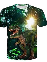 Lapset Poikien T-paita Lyhythihainen Dinosaurus 3D-tulostus Eläin Painettu Harmaa vihreä Laivasto Musta harmaa Lapset Topit Kesä Aktiivinen Arki-asut Normaali 4-12 vuotta
