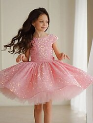 Kids Girls' Dress Sequin Sleeveless Performance Wedding Party Sparkle Bow Princess Sweet Cotton Tulle Above Knee Pink Princess Dress A Line Dress Flower Girl's Dress Summer Spring 3-12 Years Yellow