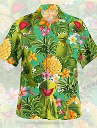 Herr Skjorta Hawaii skjorta Grafisk skjorta Aloha skjorta Blommig Ananas Groda Nedvikt Olivgrön Röd grön Rodnande Rosa Rubinrött Blå 3D-tryck Utomhus Gata Kortärmad Button-Down Kläder Hawaiisk