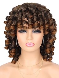 黒人女性のための短いアフロカーリーウィッグ前髪のあるダークブラウンのカーリーウィッグふわふわの肩の長さのウィッグ耐熱性の合成カラフルなウィッグ毎日のパーティー用
