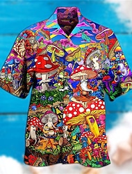 Herr Skjorta Hawaii skjorta Grafisk skjorta Aloha skjorta Svamp Nedvikt Svart Gul Svart / Purpur Rubinrött Purpur Utomhus Gata 3D Button-Down Kläder Mode Designer Ledigt Hippie