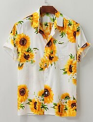 Men's Shirt Graphic Shirt Aloha Shirt Graphic Sunflower Turndown Light Yellow Yellow Pink Blue Green Party Outdoor Short Sleeve Button-Down Clothing Apparel Streetwear Designer Casual